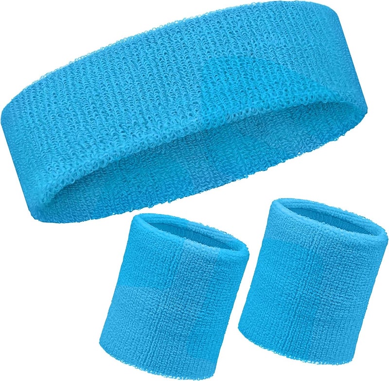 Mindow Neon Sweatbands Set, 80s Headband and Wristband Sweatbands for Women Men, Wicking Bands for Sports, Party Costume Accessories - Image 1